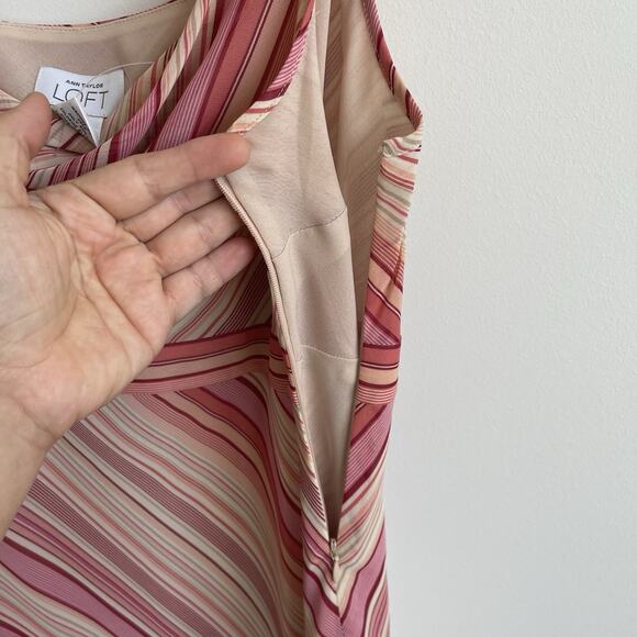 Vintage NWT Ann Taylor Loft Cowl Neck Spaghetti Strap Midi Y2K Dress Striped 14 - Picture 6 of 14